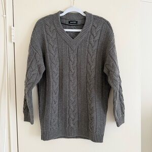Naadam Merino Cashmere Cable V-Neck Sweater, Marled Gray, size S
